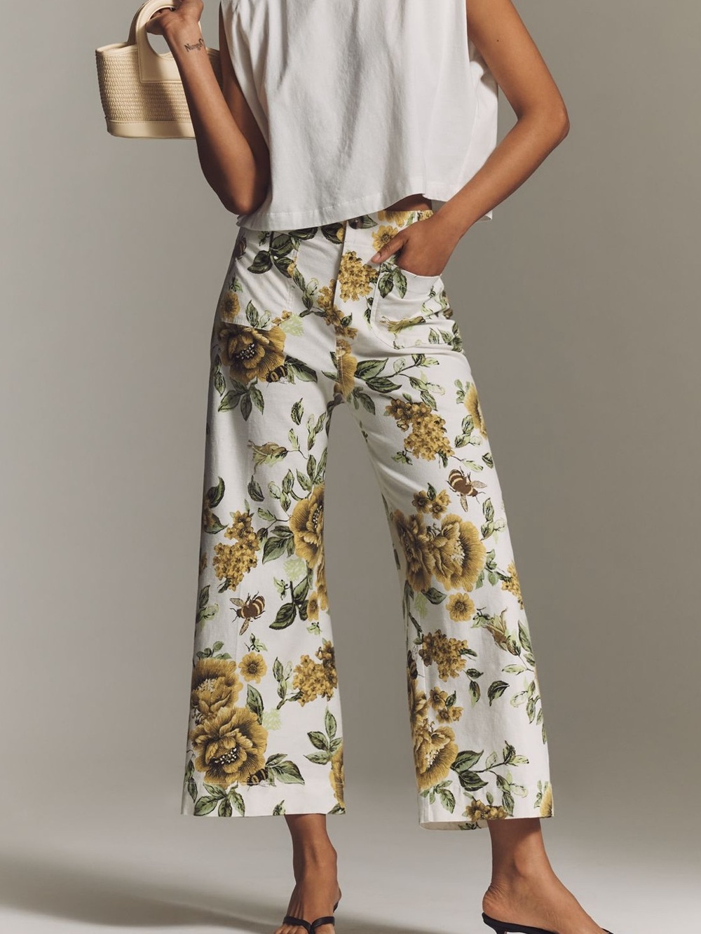 Anthropologie Colette Pants Maeve Linen Blend High Rise Cropped Wide Leg New 27